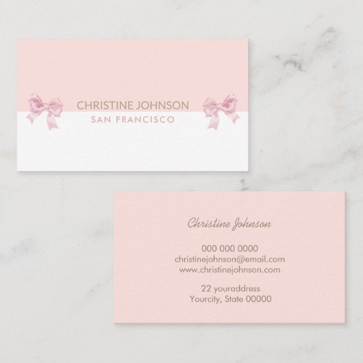 Roze strikken wit en roze visitekaartje (Voorkant / Achterkant)