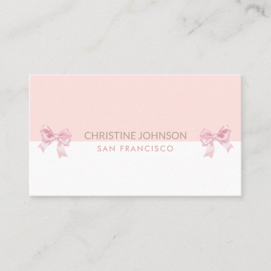 Roze strikken wit en roze visitekaartje (Voorkant)