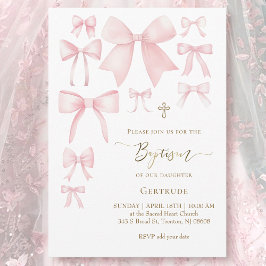 roze strikken witte achtergrond baby meisje Doop Kaart