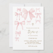 roze strikken witte achtergrond baby meisje Doop Kaart (Voorkant)