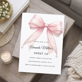 Roze strikparels elegant Sweet 16 luxe Kaart