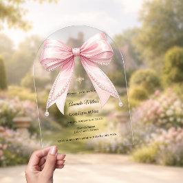 Roze strikparels meisje luxe bevestiging boog acryl uitnodigingen