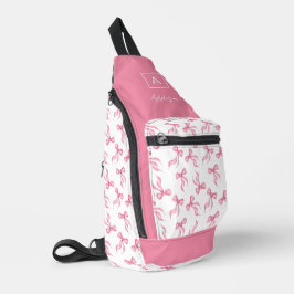 Roze Strikpatroon Monogram Op Maat Gemaakt Sling Bag