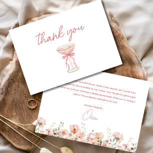 Roze Strikroosblaadjes & Prosecco Blush Bruidsdine Bedankkaart
