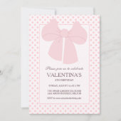 Roze strikstippen meisjes verjaardagsuitnodiging  kaart (Voorkant)