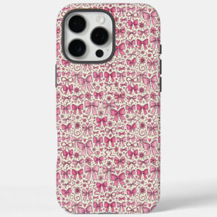 Roze Strikte Boog Doodle Patroon Coquette Stijl iPhone 16 Pro Max Hoesje