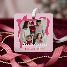 Roze Strikte Boog Fa La La Familie Foto Kerstmis Metalen Ornament