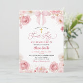 Roze Strikte Eerste Heilige Communie Kaart (Staand voorkant)