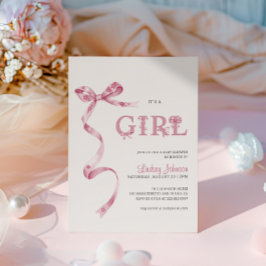 Roze Strikte 'Het Is Een Meisje' Baby Shower Kaart