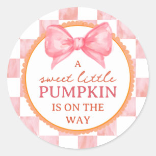 Roze Strikte Kleine Pompoen Meisje Baby Shower Ronde Sticker