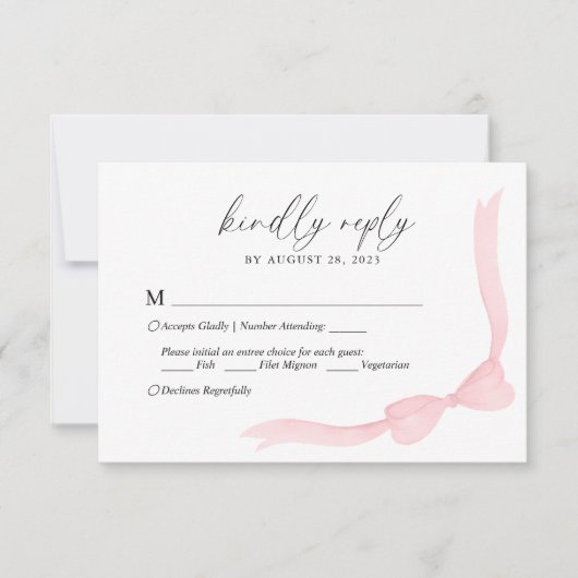 Roze Strikte Lint Menu Keuze Huwelijk RSVP (Voorkant)