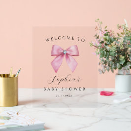 Roze Strikte Mopshoofd Baby Shower Heldere Welkoms Acryl Bord