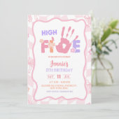 Roze Strikte Pastel Retro High Five Feest Verjaard Kaart (Staand voorkant)