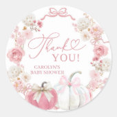 Roze Strikte Roos Pompoen Sticker Etiket (Voorkant)