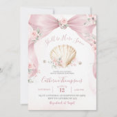 Roze Strikte Schelp Baby Shower Uitnodiging (Voorkant)