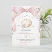 Roze Strikte Schelp Baby Shower Uitnodiging (Staand voorkant)