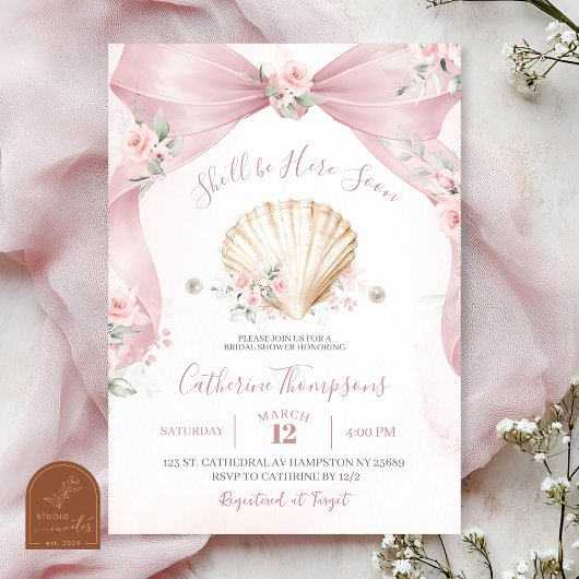 Roze Strikte Schelp Baby Shower Uitnodiging