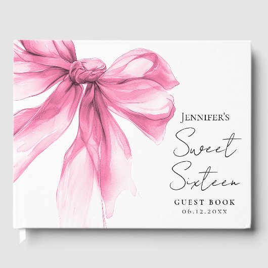 Roze Strikte Script Sweet 16 Feestje  Gastenboek (Voorkant)