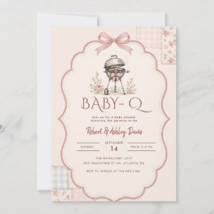 Roze Strikwaterverf Baby Q BBQ Baby Shower Kaart
