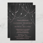 Roze String Lights Chalkboard Weddenschap Kaart (Voorkant / Achterkant)