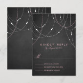 Roze String Lights Chalkboard Wedding RSVP Kaart (Voorkant / Achterkant)