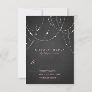 Roze String Lights Chalkboard Wedding RSVP Kaart