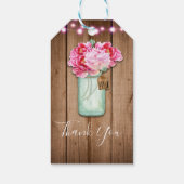 Roze String Lights & Mason Jar Flowers Rustic Wood Cadeaulabel (Achterkant)