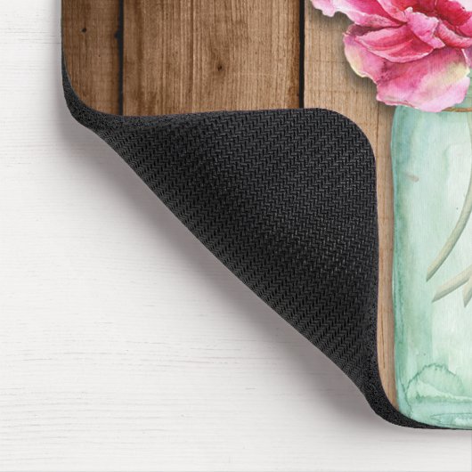 Roze String Lights & Mason Jar Flowers Rustic Wood Muismat (Hoek)