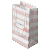 Roze strip & Blush Peony Persoonlijke Gift Bag Klein Cadeauzakje (Voorkant Gekanteld)