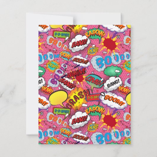 Roze stripboek superheld verjaardagsfeestje bedankkaart (Achterkant)