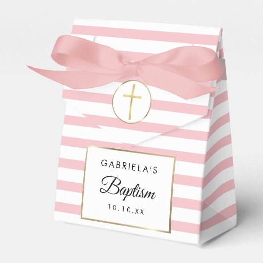  roze stripe Baptisme Christening Bedankdoosjes (Voorkant Zijde)