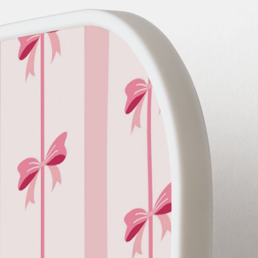 Roze Stripe Bow Schattige Coquette Pickleball Paddle (Links Detail)