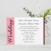 Roze stripe Chocolate Brown Wedding Invitting Kaart (Staand voorkant)