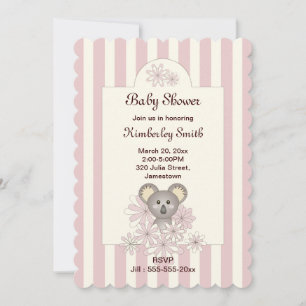 Roze Stripe Cute Koala Baby Girl Shower Kaart