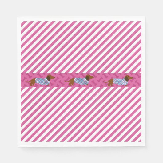 Roze stripe Dachshund Paper Napkins Servet (Voorkant)