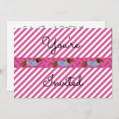 Roze Stripe Dachshund Party Invitation Kaart (Voorkant / Achterkant)