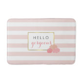 Roze Stripe en Blush Peony Hallo Prachtige Badmat (Voorkant)