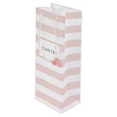 Roze stripe en Blush Peony Persoonlijke wijnzak Wijn Cadeautas (Voorkant Gekanteld)