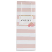 Roze stripe en Blush Peony Persoonlijke wijnzak Wijn Cadeautas (Voorkant)
