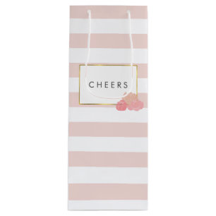Roze stripe en Blush Peony Persoonlijke wijnzak Wijn Cadeautas