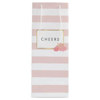Roze stripe en Blush Peony Persoonlijke wijnzak Wijn Cadeautas