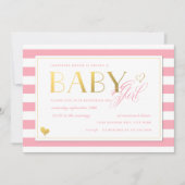 Roze Stripe Faux Gold Baby Girls Shower Kaart (Voorkant)
