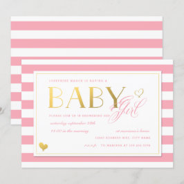 Roze Stripe Faux Gold Baby Girls Shower Kaart