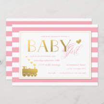 Roze Stripe Faux Gold Train Baby Girls Shower