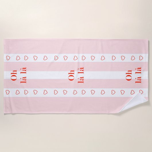 Roze Stripe French Theme Slogan Beach Towel Strandlaken (Voorkant)