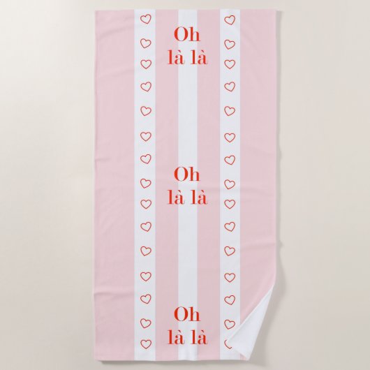 Roze Stripe French Theme Slogan Beach Towel Strandlaken (Voorkant)