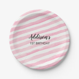 Roze stripe gepersonaliseerde borden papieren bordje