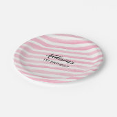 Roze stripe gepersonaliseerde borden papieren bordje (Gekanteld)