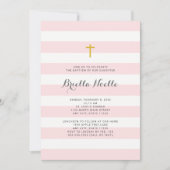 Roze Stripe Girl Baptism of First Community nodig Kaart (Voorkant)