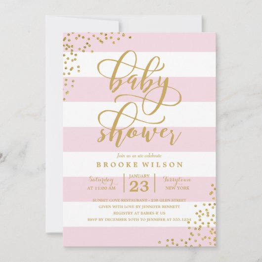 Roze stripe Glitter Stippen Baby shower Kaart (Voorkant)